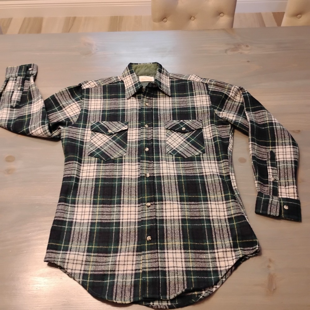 Vintage Lucien Piccard Men's Size M Wool Plaid Button Front Shirt - Picture 1 of 12